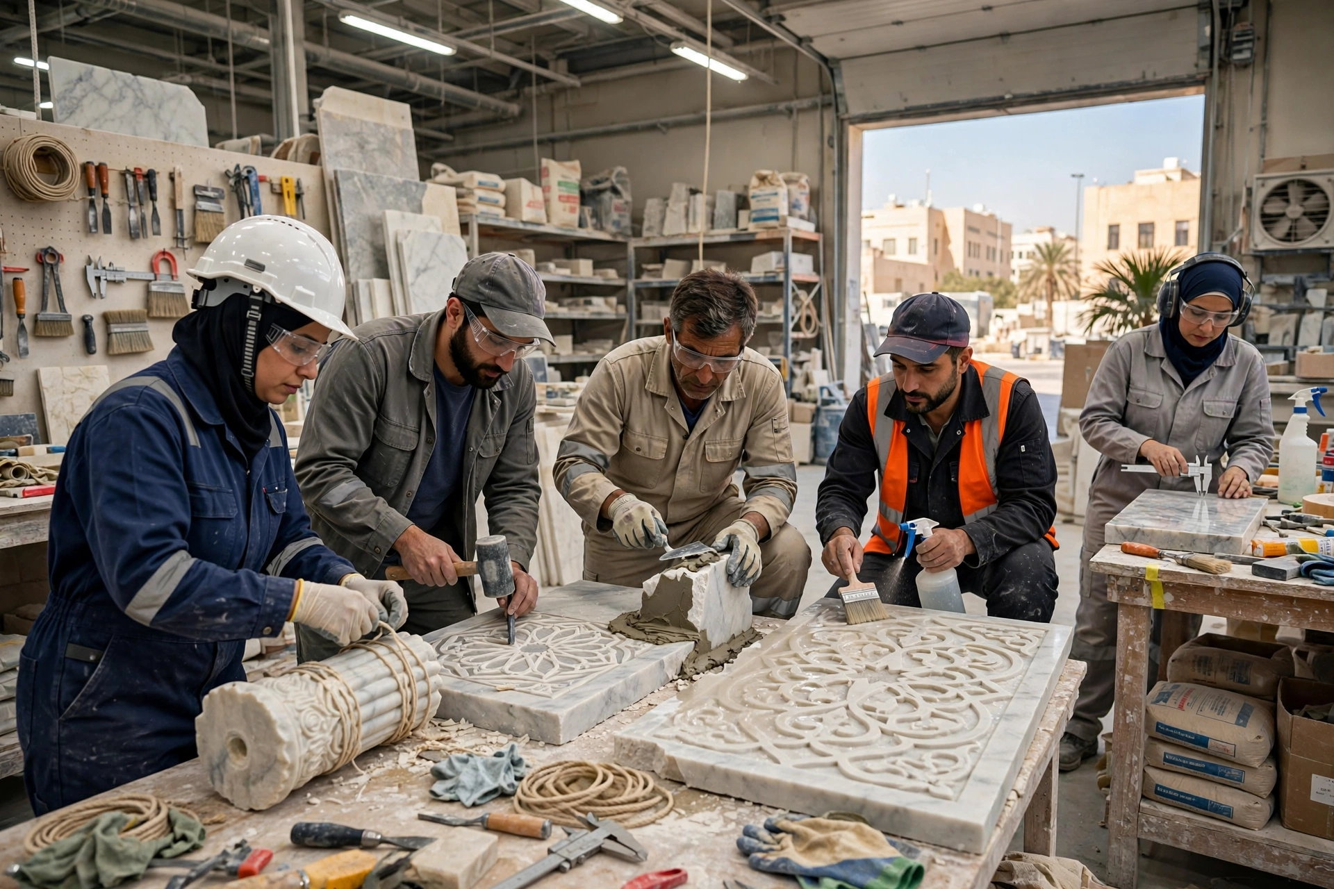 Construction workers at a building site in Saudi Arabia representing Talagang International Overseas Employment Promoters jobs 2026.